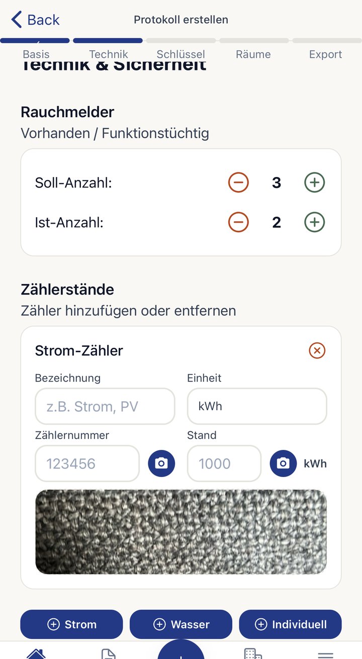 Rauchmelder mit Soll- und Ist-Anzahl auf dem Schritt Technik und Sicherheit